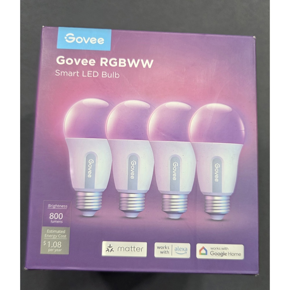 Govee RGBWW Smart LED Bulb 4-Pack 800lm Matter Alexa H6008